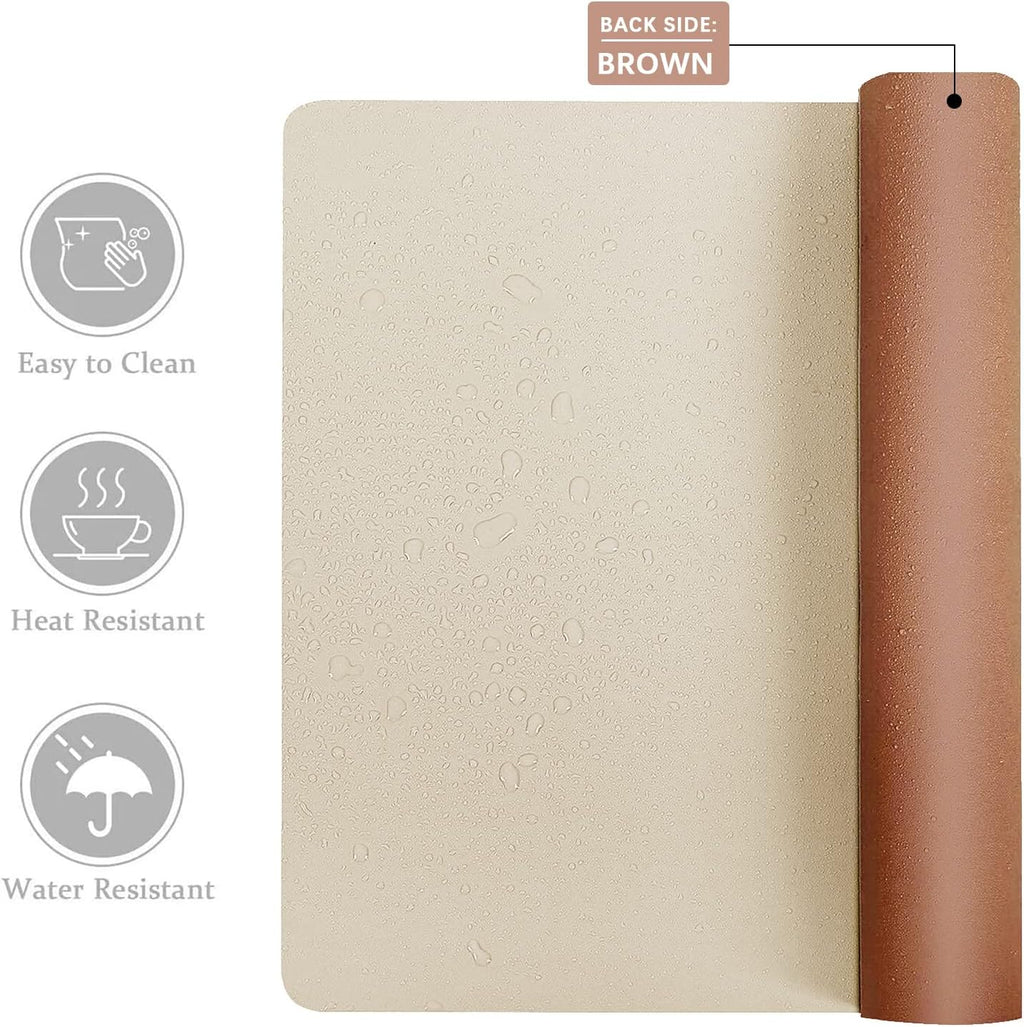 Double-Sided PU Leather Desk Pad - Non-Slip Large Mouse Pad & Desk Mat for Office, Home - Waterproof, Easy to Clean, Durable Dual-Sided Surface (31.5" X 15.7", Beige)