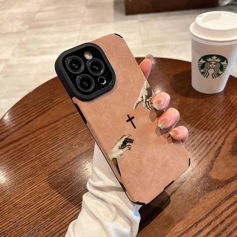 God'S Hand Pattern Fine Hole Imitation Fur Phone Case Suitable for Iphone 17 16 15 14 13 12 11 Pro Max plus X XS Max anti Drop Phone Case